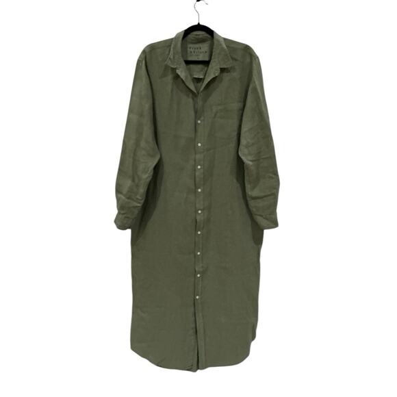 Frank & Eileen Rory Shirtdress Maxi Dress In Olive Size XL Washed Linen Made USA - Picture 5 of 16
